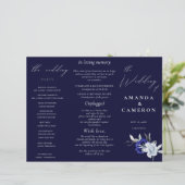 Elégant Dusty Blue Navy Floral Wedding Programme (Debout devant)