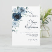 Elegant Dusty Blue Navy Pastel Boho Floral Wedding Kaart (Staand voorkant)