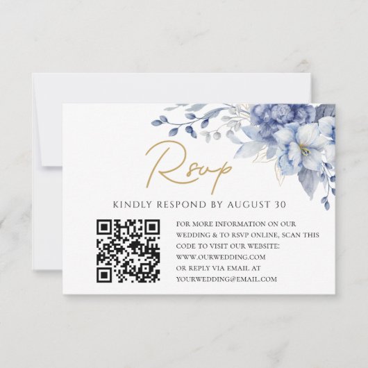 Elégant Dusty Blue or Mariage QR code RSVP (Devant)