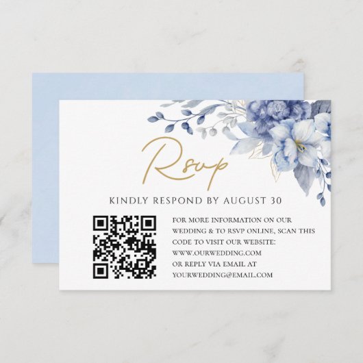 Elégant Dusty Blue or Mariage QR code RSVP (Devant / Derrière)