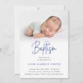 Elegant Dusty Blue Pastel Script Baptisme Foto in Kaart (Voorkant)