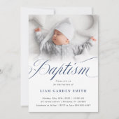 Elegant Dusty Blue Pastel Script Baptisme Foto in Kaart (Voorkant)
