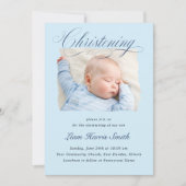 Elegant Dusty Blue Pastel Script Baptisme Photo Bo Kaart (Voorkant)