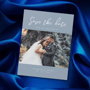 Elegant Dusty Blue Photo Wedding Save the Date