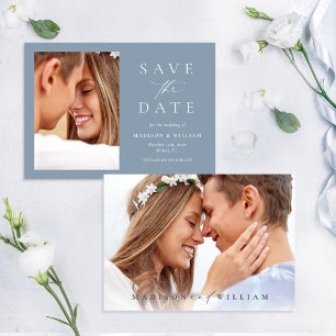 Elegant Dusty Blue Photo Wedding Save the Date