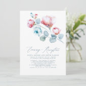 Elegant Dusty Blue Pink Floral Evening Reception Kaart (Staand voorkant)