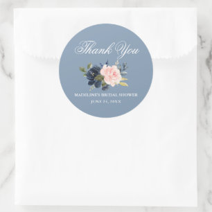Elegant Dusty Blue Pink Floral Vrijgezellenfeest Ronde Sticker