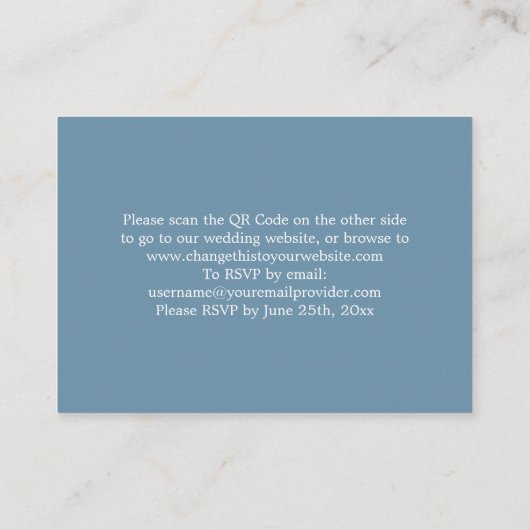 Elegant Dusty Blue QR Code Site Web Carte RSVP (Dos)