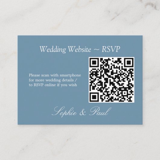 Elegant Dusty Blue QR Code Site Web Carte RSVP (Devant)