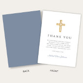 Elegant Dusty Blue Religious Cross Confirmation Bedankkaart
