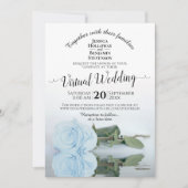 Elegant Dusty Blue Romantic Roos Virtual Wedding Kaart (Voorkant)