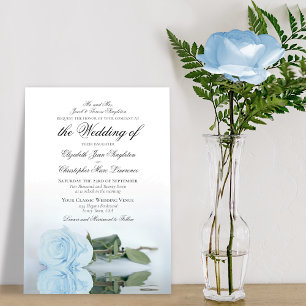 Elegant Dusty Blue Roos Formal Wedding Kaart