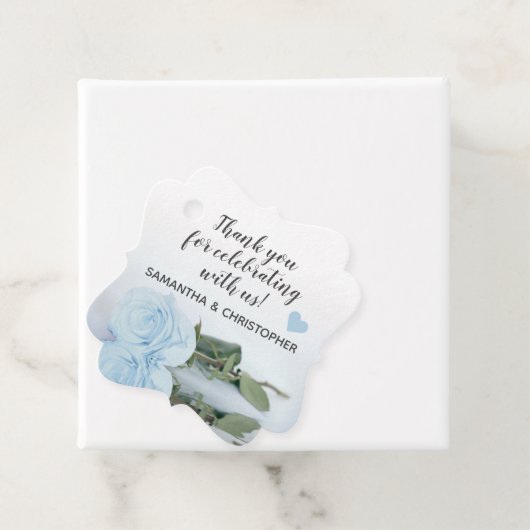 Elegant Dusty Blue Roos Weddenschap Bedankt Bedankjes Labels (In situ)