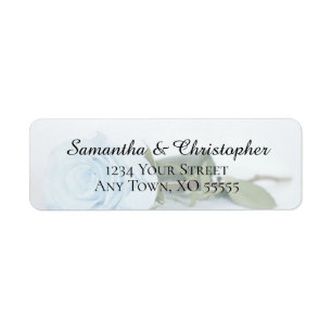 Elegant Dusty Blue Roos Wedding Return Address Etiket