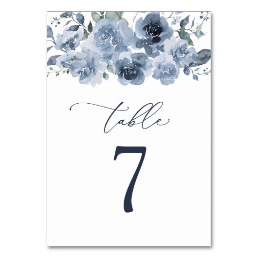 Elégant Dusty Blue Rose Mariage Numéro de table (Dos)