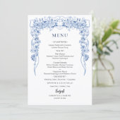 Elegant Dusty Blue Roses Bow Wedding Menu  (Debout devant)