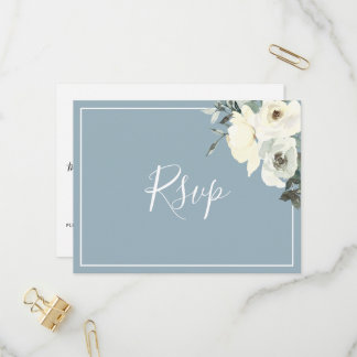 Elegant Dusty Blue RSVP Postcard with Meal Choice Uitnodiging Briefkaart