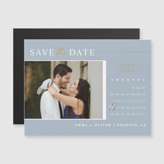 Elegant Dusty Blue Save the Date Calendar Magnet (Voorkant / Achterkant)
