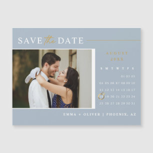 Elegant Dusty Blue Save the Date Calendar Magnet