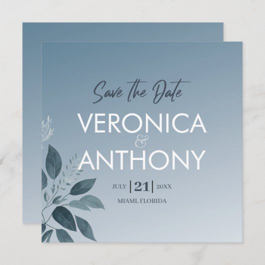 Elegant Dusty Blue Save the Date QR Code Weduwen Kaart (Voorkant / Achterkant)