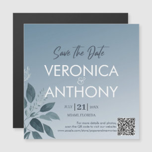 Elegant Dusty Blue Save the Date QR Code Weduwen Magnetische Uitnodiging