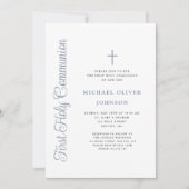 Elegant Dusty Blue Script Boy First Communion Kaart (Voorkant)