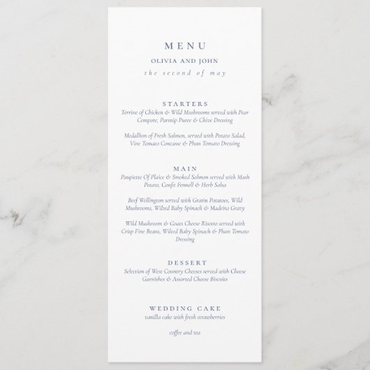 Elegant dusty Blue Script Double Side Wedding  Menu (Voorkant)