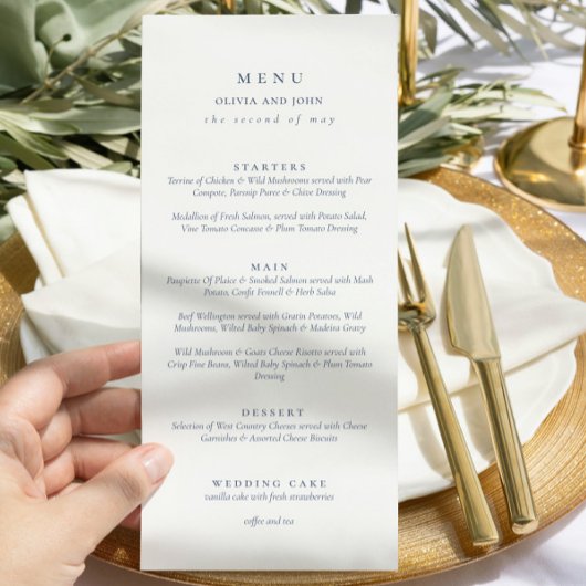 Elegant dusty Blue Script Double Side Wedding Menu