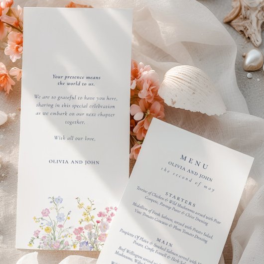 Elegant dusty Blue Script Double Side Wedding  Menu
