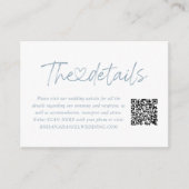 Elegant Dusty Blue Script Heart Details QR-code Informatiekaartje (Voorkant)