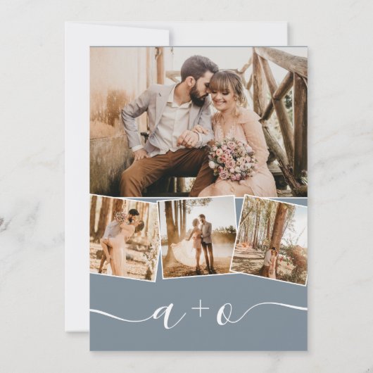 Elegant dusty blue script initialen bruiloft kaart (Achterkant)