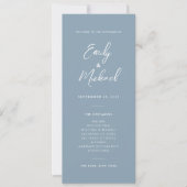Elegant Dusty Blue Script minimaal bruiloft progra Kaart (Voorkant)