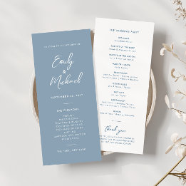 Elegant Dusty Blue Script minimaal bruiloft progra Kaart