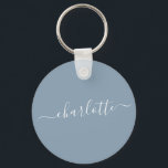 Elégant Dusty Blue Script Moderne Nom Personnalisé<br><div class="desc">Elégant Dusty Blue Script Nom Porte - clé personnalisé</div>