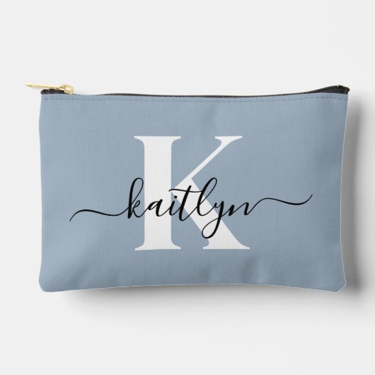 Elegant Dusty Blue Script Monogram Etui (Voorkant)