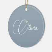 Elegant Dusty Blue Script Naam Kerst Keramisch Ornament (Links)