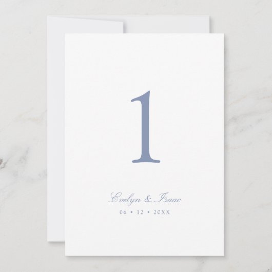 Elegant Dusty Blue Script Trouwtafel nummer Kaart (Voorkant)