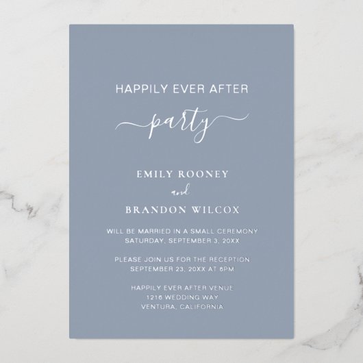 Elegant Dusty Blue Silver Simple Wedding Reception Folie Uitnodiging (Voorkant)