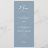 Elegant Dusty Blue Simple Calligraphy Wedding  Menu (Voorkant)