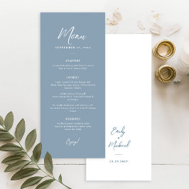 Elegant Dusty Blue Simple Calligraphy Wedding  Menu