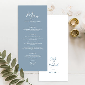Elegant Dusty Blue Simple Calligraphy Wedding  Menu