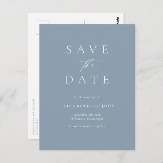 Elegant Dusty Blue Simple Save The Date Briefkaart (Voorkant / Achterkant)