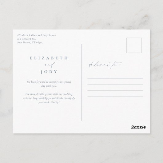 Elegant Dusty Blue Simple Save The Date Briefkaart (Achterkant)