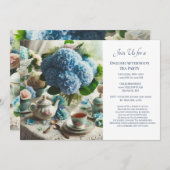 Elegant Dusty Blue Tea Party Kaart (Voorkant / Achterkant)