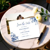 Elegant Dusty Blue Toile Floral Save The Date