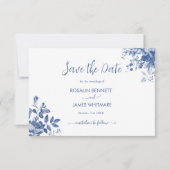 Elegant Dusty Blue Toile Floral Save The Date (Voorkant)