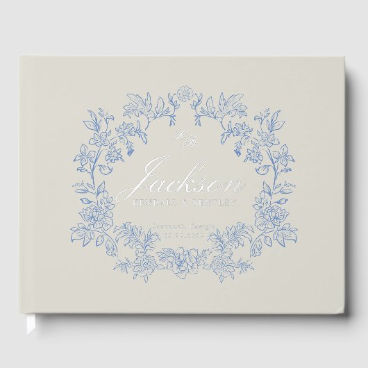 Elegant Dusty Blue Toile Floral Victorian Wedding (Recto)