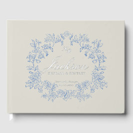 Elegant Dusty Blue Toile Floral Victorian Wedding Gastenboek