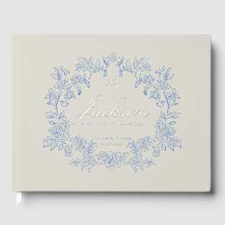 Elegant Dusty Blue Toile Floral Victorian Wedding Gastenboek