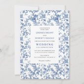 Elegant Dusty Blue Toile Floral Wedding Invitation (Devant)